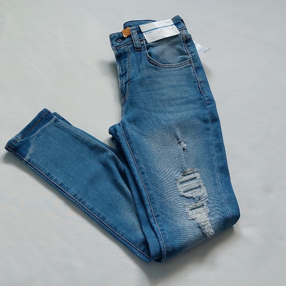 Arozona Womens Blue Distressed Jeans Hi Rise Skinny Size 1